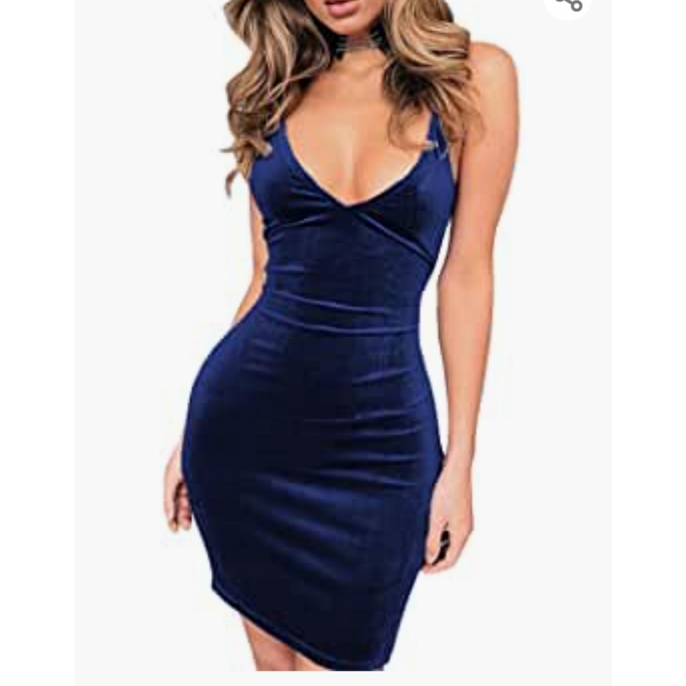 Velvet blue bodycon dress